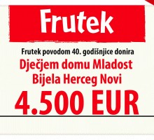 Za Dom Mladost 4.5 hiljade eura donacije od Fructala